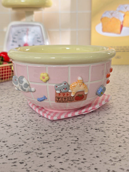 Puri nekochan breakfast bowl - Baby pink - Pre-order (Ready by November 30th)