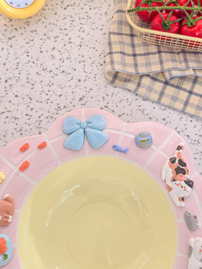 Puri nekochan Pasta plate - Pink - Pre-order (Ready by November 30th)