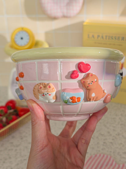 Puri nekochan breakfast bowl - Baby pink - Pre-order (Ready by November 30th)