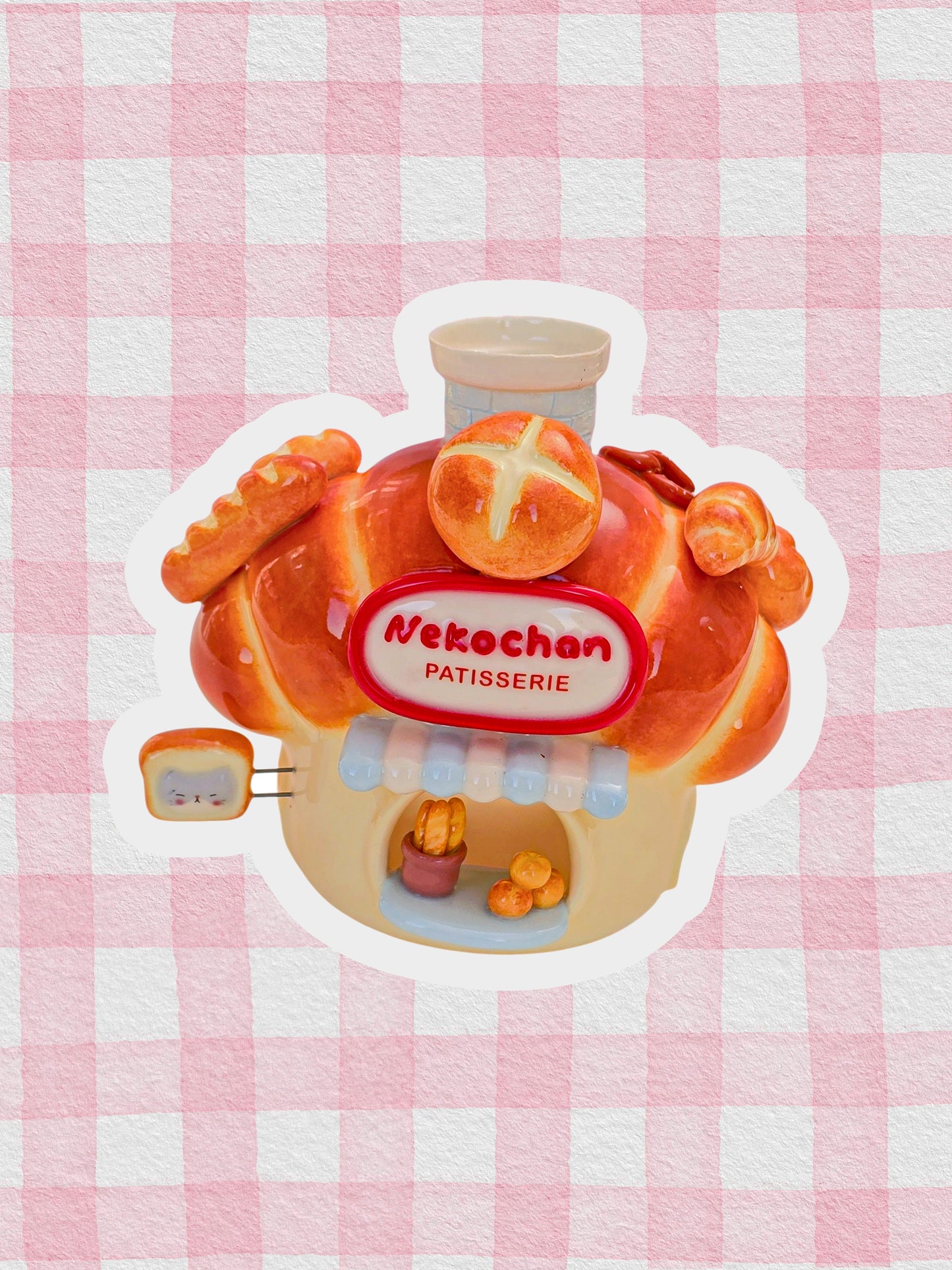 Nekochan bakery candle holder - Baby blue Croissant